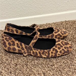 Vionic Alameda Leopard Flats Women's Orthotic Square Toe Suede Slip On Size 9